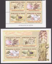 REPUBLICA DE GUINEA 2001 FLORES ORQUIDEAS 4 VALORES + HOJITA BLOQUE NUEVOS MNH