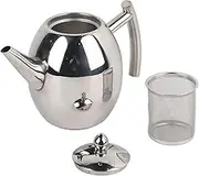 Stainless Steel Teapot Coffee Pot Kettle Large Capacity Mirror Gloss Finish Easy Clean Thickened Flat Bottom Sturdy No Leaking Spout Home Hotel Cafe Bar Restaurant Quality (1L/1000ml)