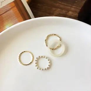 【INES】簡約戒指 復古戒指/韓國設計法式復古異材質簡約戒指4件套組(2色任選)