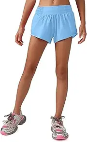 [MCEDAR] Girls Athletic Shorts with Liner, Quick-Dry Lightweight Active Workout Sports Running Shorts with Zip Pocket