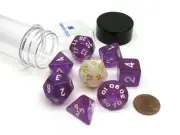 Tube of 7 Polyhedral RPG Sirius Dice with Bonus D20 - Translucent Purple Resin