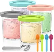 4 Pack Ice Cream Tubs for Ninja Creami, Stackable Ice Cream Pints Container Compatible with NC301/NC300/NC299AMZ/CN301CO Series, Ice Cream Storage Cup with Lids and Scoops for Home Kitchen (B)