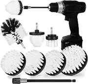 Drill Brush Attachment Set, 7 Pack 1/4in Power Scrubber Brush + Extend Long Rod, Power Cleaning Scrub Brush for Bathroom, Tub, Tile, Floor, Grout, Boat(White)
