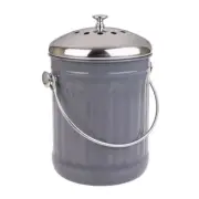 Enamel Retro Kitchen Scraps Grey Compost Bucket with Charcoal Filter