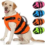 Dogcheer Dog Harness Life Jacket, High Buoyancy Neoprene Dog Life Vest for Swimming Boating, Adjustable Puppy Swim Vest Reflective Pet Float Vest for Small Medium Large Dogs - Orange, L