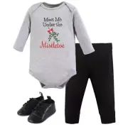 Little Treasure Baby 3-6M Mistletoe Christmas Cotton Bodysuit, Pants & Shoes Set