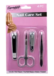 4 Piece Nail Care Set Includes Clippers Tweezer & Cuticle Scissor Stainless
