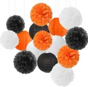 Orange-Black White Party-Decorations Paper-Flowers Lanterns - 15PCS Halloween...