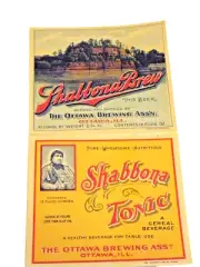 NOS Vntg Shabbona Brew & Shabbona Tonic Beer Bottle Labels Ottawa Brewing Assn.