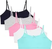 [René Rofé] Girls' Joelle Training Bra – 5 Pack Stretch Cotton Cami Bralette – Bra for Girls, Adjustable Straps (7-14)