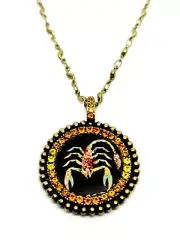 Lovely round Metal Necklace By Michal Negrin Colors Crystal Scorpion Sign.