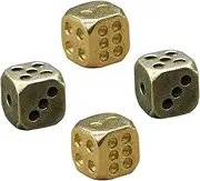 Generic 4pcs Brass Dice Decorative Brassware Gold Decor Sequence Board Game Dice RPG Game Poker Dice Gold Dice Giant Dice for Decorations Bone Color Dice Games Jeux De Vintage Dice Dices