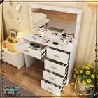 Modern Dressing Table Makeup 5 Drawers Vanity Desk Set with Dimmable LED Mirror