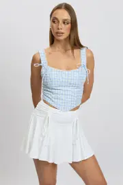 Blue Check Crop Top Sleeveless Corset Broderie - Size 14L, Women's Crop Top