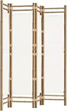 vidaXL Room Divider- Foldable, 4-Panel, 160 cm Width, Bamboo and Cream White Canvas, Ideal for Living Room, Balcony, or Garden