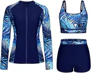 [Lopie] Women's Long Sleeves Rash Guard Athletic Swim Aztec UPF 50+ Tankini Sets Swimsuit