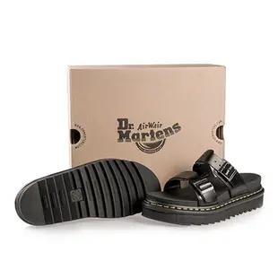 Dr.Martens 馬汀 MYLES BRANDO 雙寬帶厚底皮革拖鞋 黑 夏天馬丁 平底休閒鞋 男女23523001