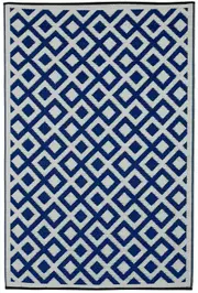 Marina Indigo Blue & White Diamond Pattern Recycled Plastic Outdoor Rug and Mat - Weatherproof Rug, Recycled Plastic, Sustainable, Eco Friendly UV Resistant, Durable Outdoor, Patio Rug, Fade Resistant