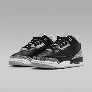 【NIKE 耐吉】休閒鞋 AIR JORDAN 3 RETRO GREEN GLOW GS 爆裂紋 綠光 黑綠 大童 女鞋 DM0967-031