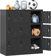 AQY 9 Door Employee Storage Locker,Metal Office Storage Lockers,Lockable Black Steel Storage Locker with Lock and Card Slot for Home, Office, School, Gym
