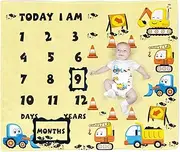 Construction Vehicle Baby Stuff, Engineering Excavator Baby Month Blanket for Newborn Photo Taken - Baby Age Blanket with 2 Frame