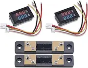 2PCS 0.28Inch Digital Volt Amp Voltmeter Ammeter Meter Red + Blue Display Voltmeter Ammeter Voltage Current Tester DC 100V 50A 3 Bits with 50A 75MV Shunt