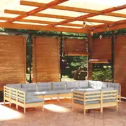 12 Piece Garden Lounge Set with Grey Cushions Solid Pinewood vidaXL