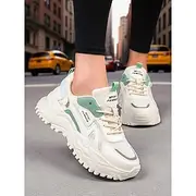 Women's Sneakers Platform Sneakers Daily Color Block Lace-up Platform Round Toe Casual Walking PU Lace-up Black / White White / Blue White / Green