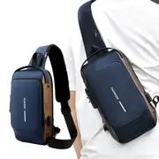 Sling Backpack Anti Theft USB Port Sport Chest Shoulder Bag Lightweight Crossbody Bag -Blue