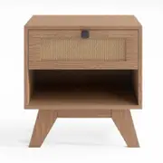 Rattan Cane Wooden Bedside Table