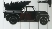 Christmas Decoration Metal Sign With Truck and Tree CNC Holiday Metal Art 29"x15