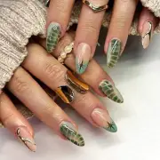 Green Tortoise Press on Nails Almond Medium Fake Nails Green Tortoise Print