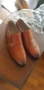 Men's Medium Brown Leather Handmade Monk Shoe Dress Double Monk Strap Shoes
