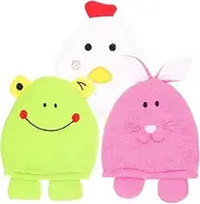 HIAKDOFT 3Pcs Cartoon Bathing Gloves Soft Skin Exfoliating Mitts for Gentle Shower Scrub for All Like Cleansing Experience Random Styles Included
