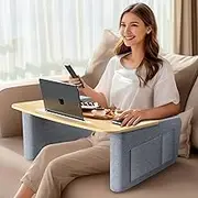TV Tray Table for Eating on Couch with Tablet and Phone Slot, Bed Tray for Laptop with Arm Rest and Pocket, Writing Computer Desk for Home Office