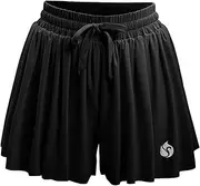 [FireSwan] Crossover Athletic Shorts for Women 2 in 1 Flowy Running Shorts with Pockets Spandex Butterfly Workout Tennis Skorts