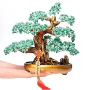 Green Aventurine Gemstone Crystal Bonsai Tree of Life Large Feng Shui Money C...