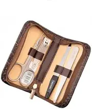 Professional Manicure Set, 4-Piece with Artificial Leather Case, Nail Care Kit, Brown