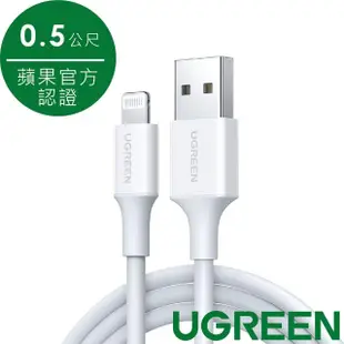 【綠聯】蘋果MFI認證 Lightning to USB 充電線 白色 0.5公尺