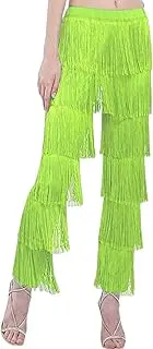 [ZBH1985] Women's Latin Dance Pants Tassel Ballroom Dance Professional Black Adult Fringe Rumba Tango Salsa Practice Pants