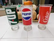 COKE , 7 UP , PEPSI , 3 GLASSES 12 OZ