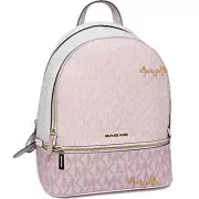 Michael Kors Rhea Medium Signature Logo Backpack MK Powder Blush Pink Multi