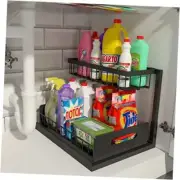 Under Sink Organizer, Pull Out Cabinet Organizer 2 Tier Slide Out 1 Pack Black