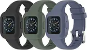 T Tersely 3 Pack Replacement Band Strap for Garmin Vivofit JR 3/Junior 3, Soft Silicone Metal Clasp Buckle Wrist Strap Bracelet - Black + Drak Green+ Blue Grey