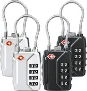 TSA Approved Luggage Locks,4-Digit Security Suitcase Locks,Combination Padlock for Suitcases Flexible Cable Travel Lock(Black+Black+Silver+Silver)
