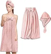 KOIKEY Hair Towel Women Bath Wrap - Adjustable Microfiber Super Absorbent to Quick Drying Hair and Body for Gym, Spa, Sauna and Shower After Body Cover, Pink
