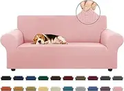 KEKUOU Stretch Loveseat Sofa Cover Slipcover,Couch Covers for 2 Cushion Couch Sofa (55"-79") Furniture Protector Sofa with Elastic Bottom for Kids,Dog. Jacquard Small Checked (Medium,Dusty Pink)