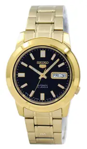 Seiko 5 Automatic Gold Tone Stainless Steel Black Dial SNKK22J1 30M Mens Watch