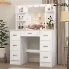 Dressing Table with Mirror & Lights Makeup Vanity Table with Drawers & Shelves