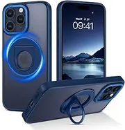 GUAGUA Magnetic for iPhone 15 Pro Case with Stand [Compatible with MagSafe] [360° Ring Holder] Slim Translucent Anti-Fingerprint Matte Shockproof Phone Case for iPhone 15 Pro 6.1-Inch,Blue